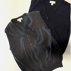 2 John W. Nordstrom Men’s Sweater Vests 100% Extra Fine Merino Wool M Navy Gray